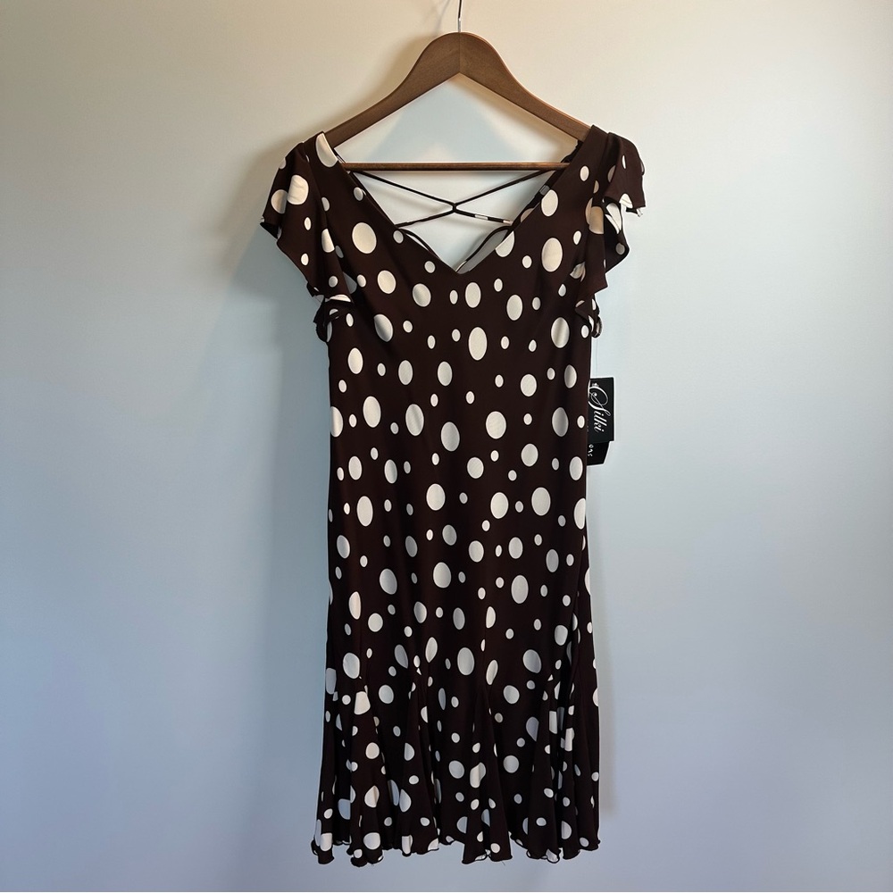 SL Fashions Brown and White Polka Dot Midi Dress‎ “vintage pretty women dress”